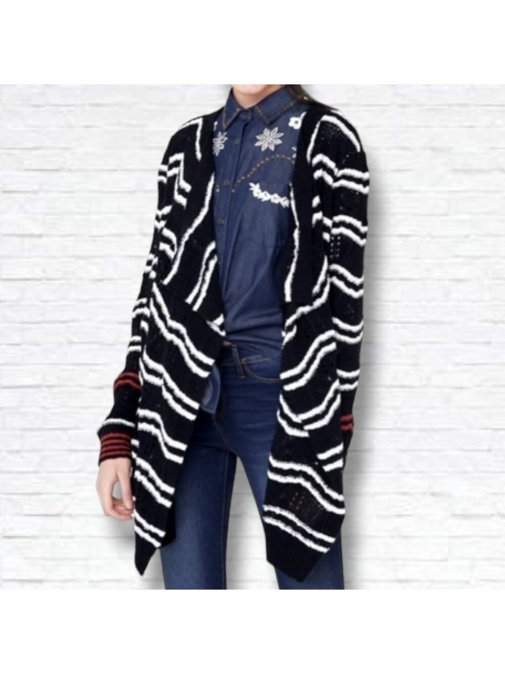 NEW! Desigual Cashel Navy Open Front Waterfall Cardigan Size S NWOT